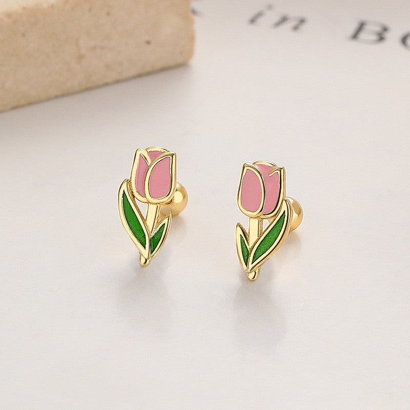 925 Sterling Silver Tulip Screw Back Stud Earrings