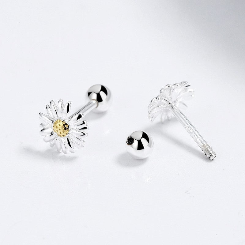 925 Sterling Silver Daisy Screw Back Stud Earrings