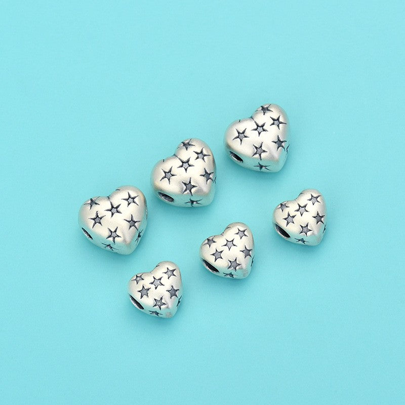 925 Sterling Silver Vintage Heart With Stars Charm For Jewelry DIY