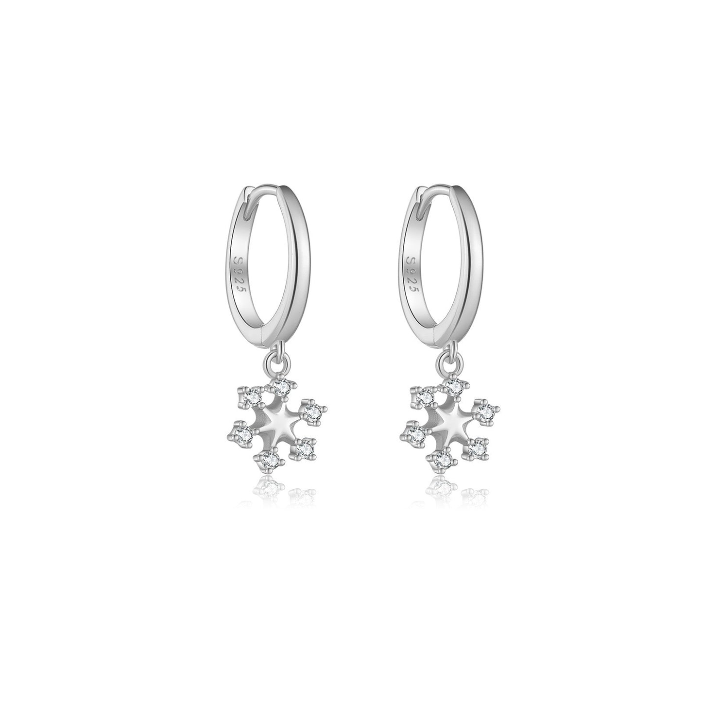 Pendientes de moda de copo de nieve de plata de ley 925