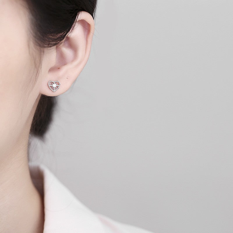 925 Sterling Silver Heart Screw Back Stud Earrings