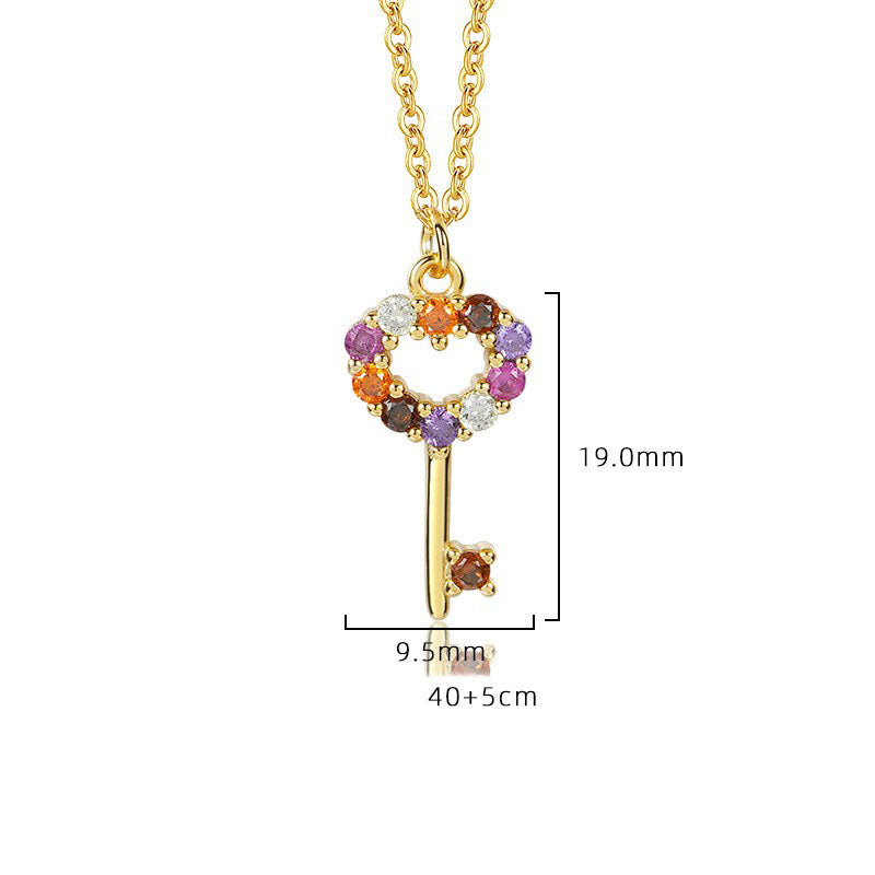 925 Sterling Silver Key Zircon Pendant Necklace