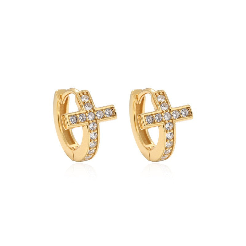 Pendientes de aro con cruz de plata de ley 925