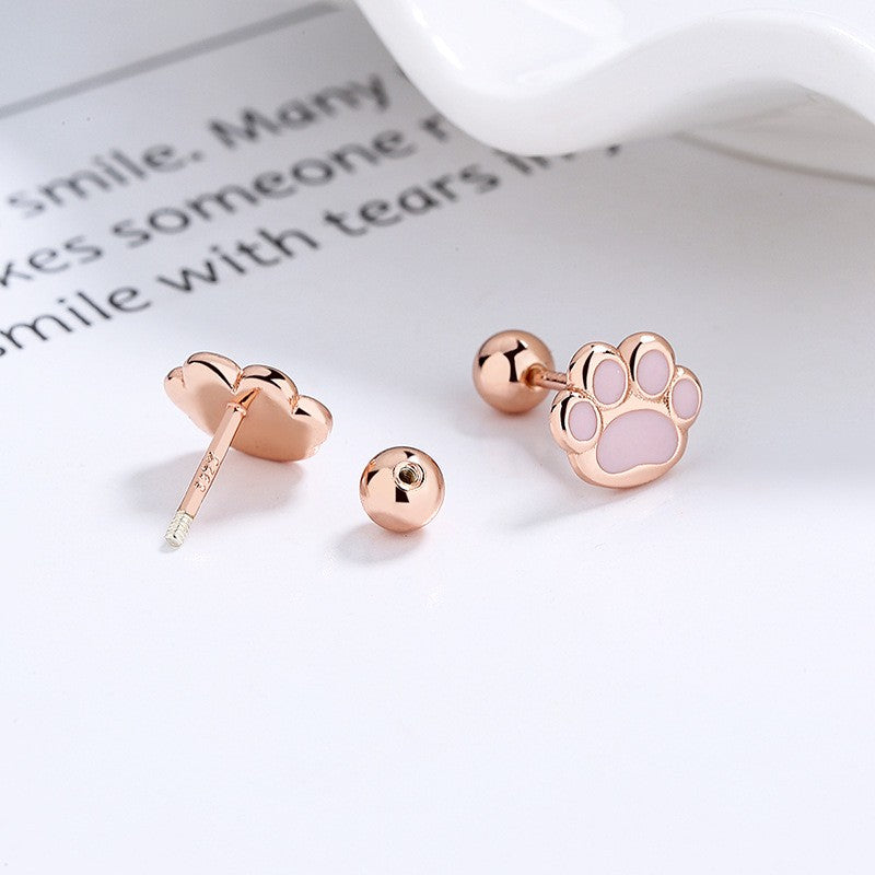 925 Sterling Silver Paw Screw Back Stud Earrings