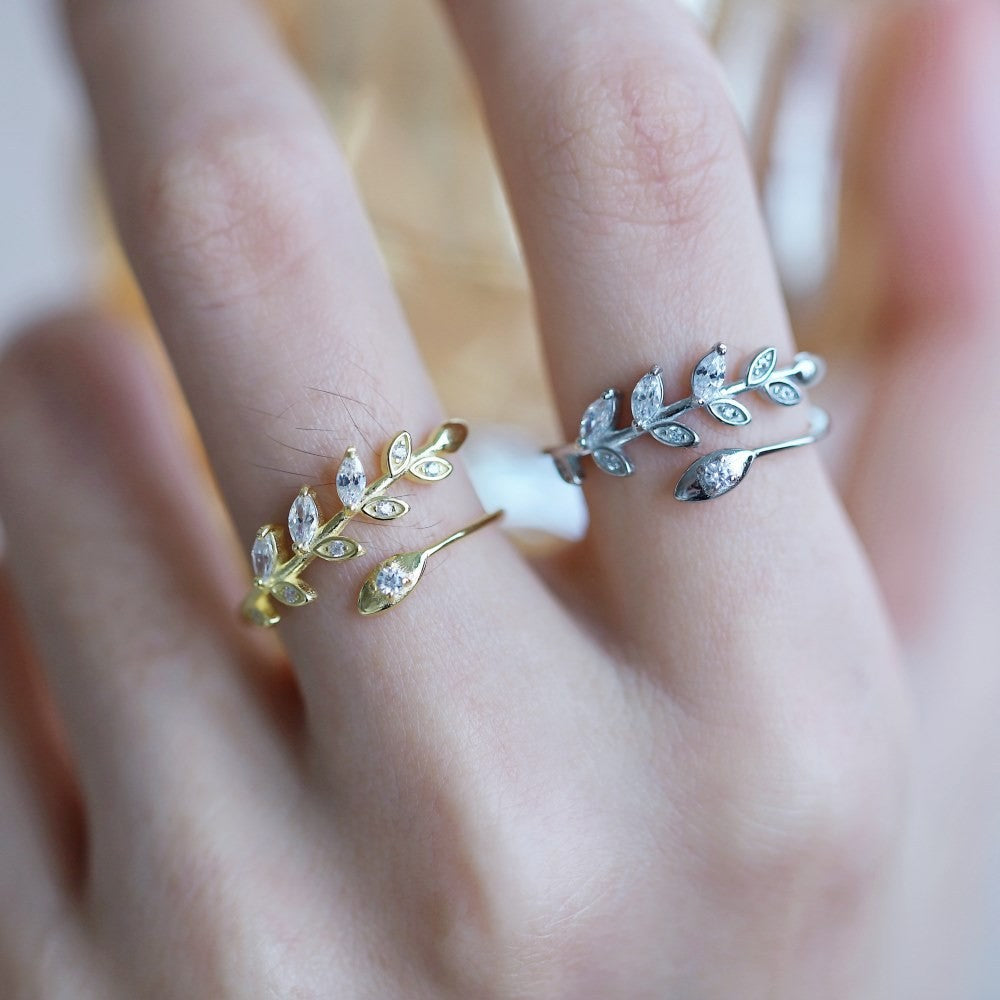 925 Sterling Silver Leaf Design Fashion Adjustable Ring