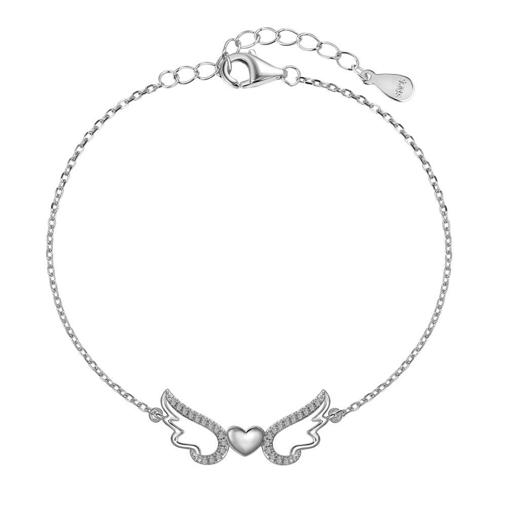Pulsera de moda con alas de ángel y corazón en plata de ley 925