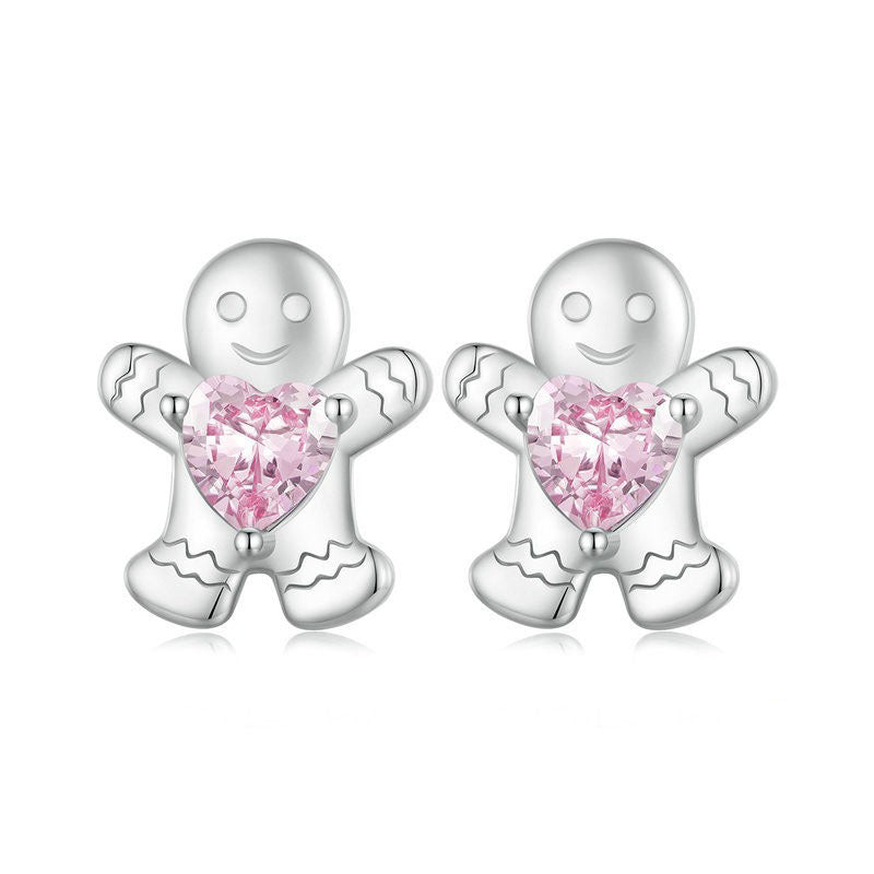925 Sterling Silver Cute Gingerbread Man Christmas Earrings