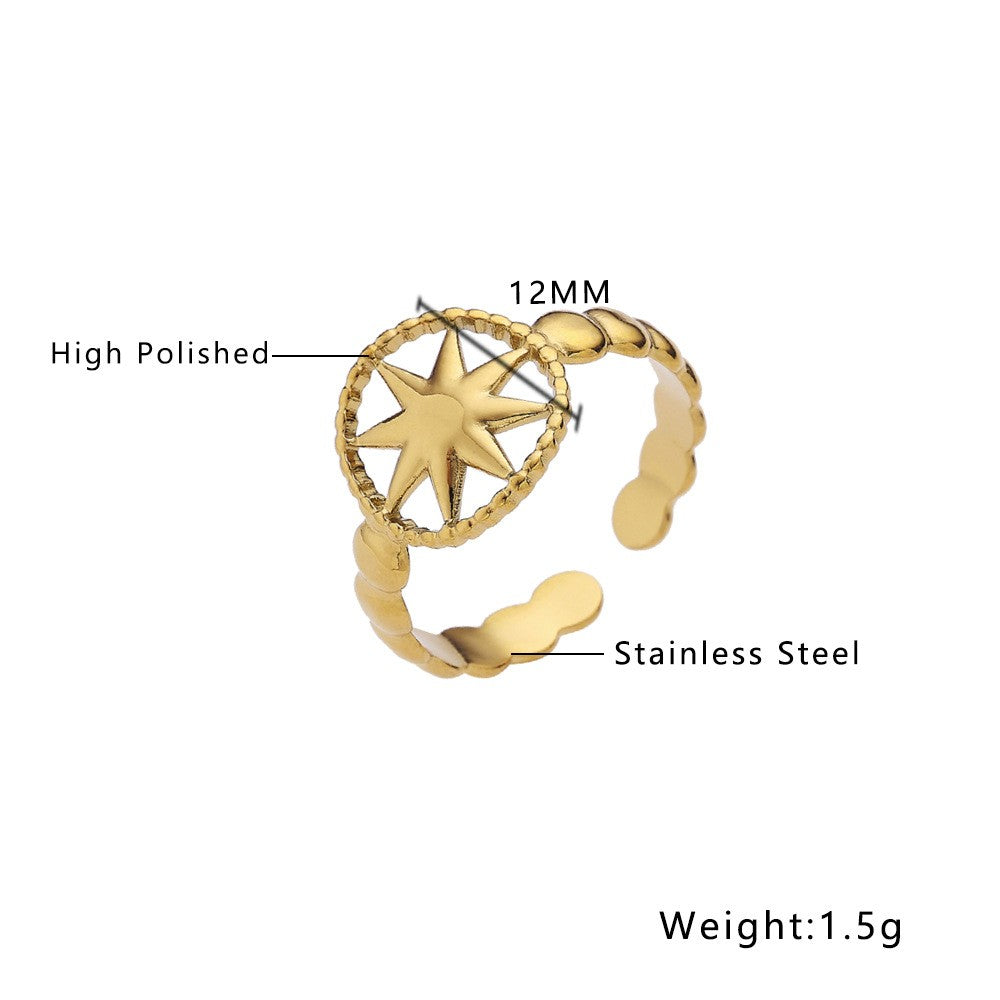 Stainless Steel Sun Star Fashion Ring