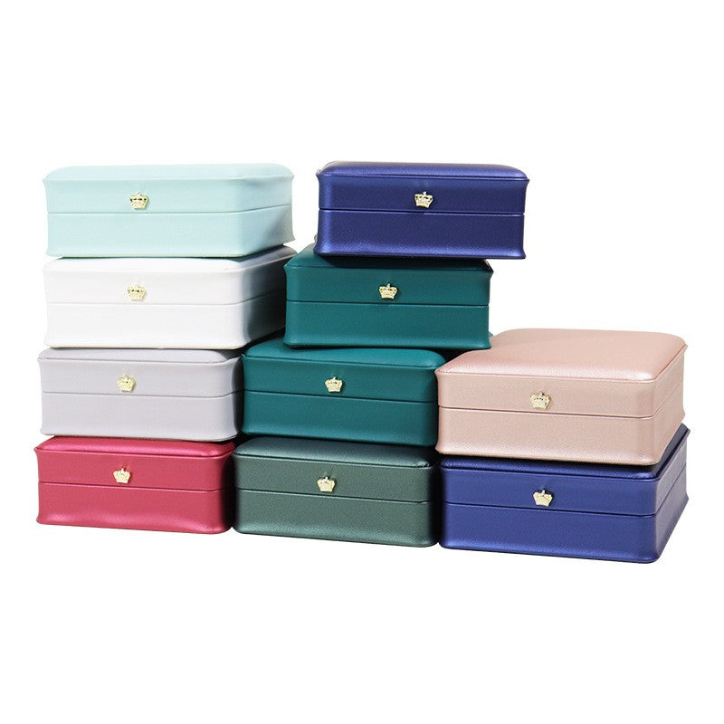 Elegant PU Crown Small Jewelry Set Box: Ring, Necklace & Earring Trio