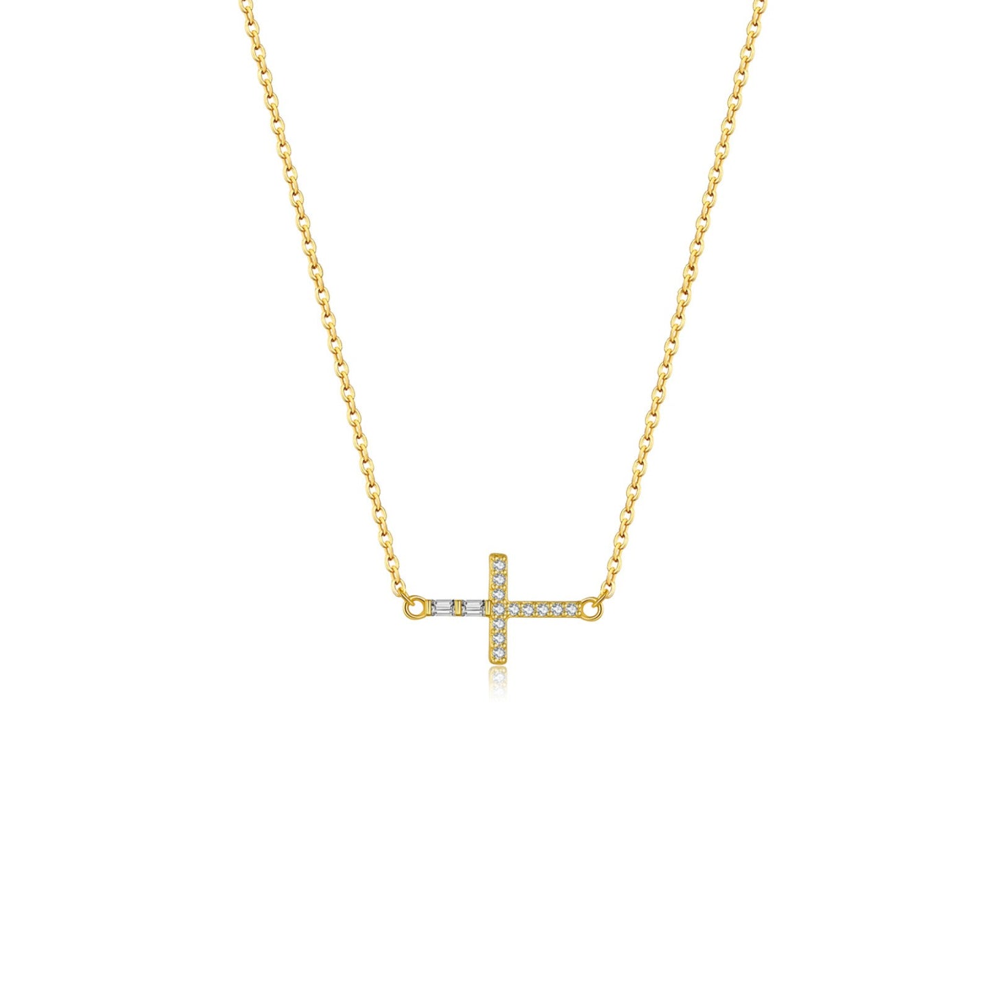 925 Sterling Silver Zircon Cross Pendant Necklace