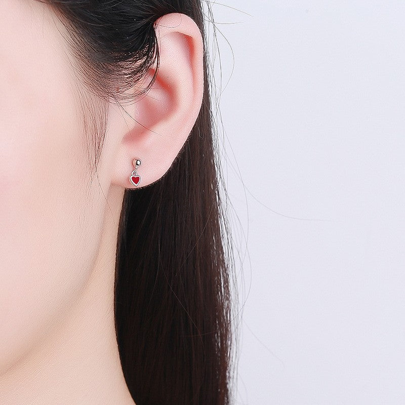 925 Sterling Silver Heart Screw Back Stud Earrings
