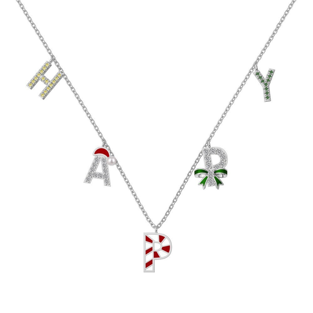 925 Sterling Silver "HAPPY" Christmas Necklace