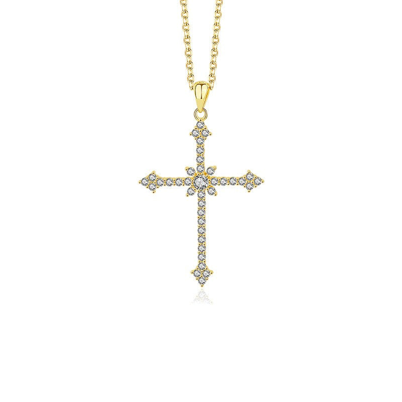 Collar con colgante de cruz de circonita en plata de ley 925
