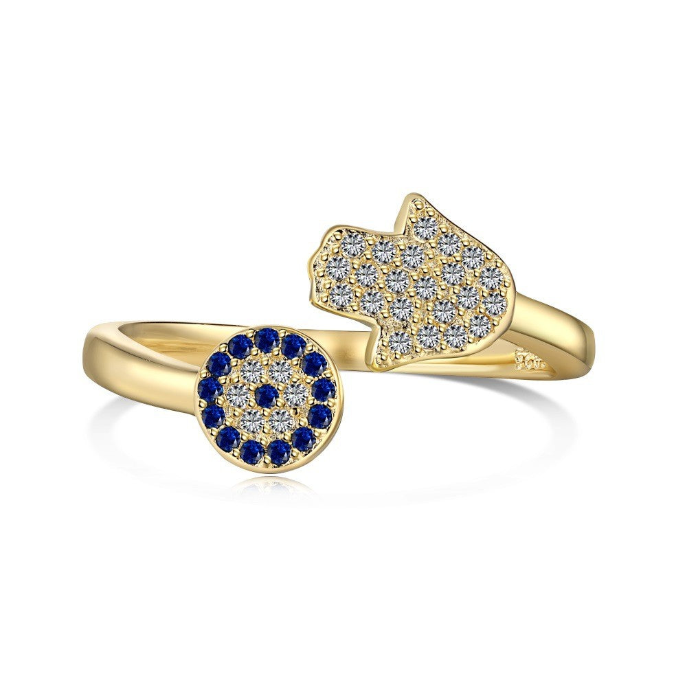 925 Sterling Silver Evil Eye Hamsa Fashion Adjustable Ring