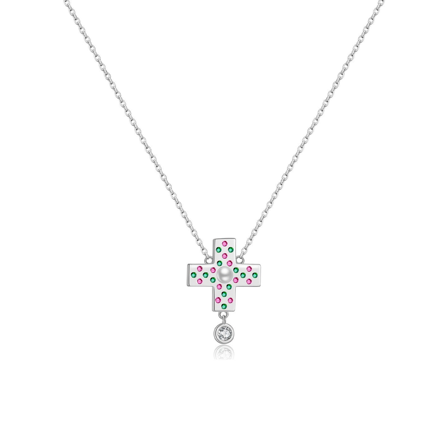 925 Sterling Silver Zircon Cross Pendant Necklace