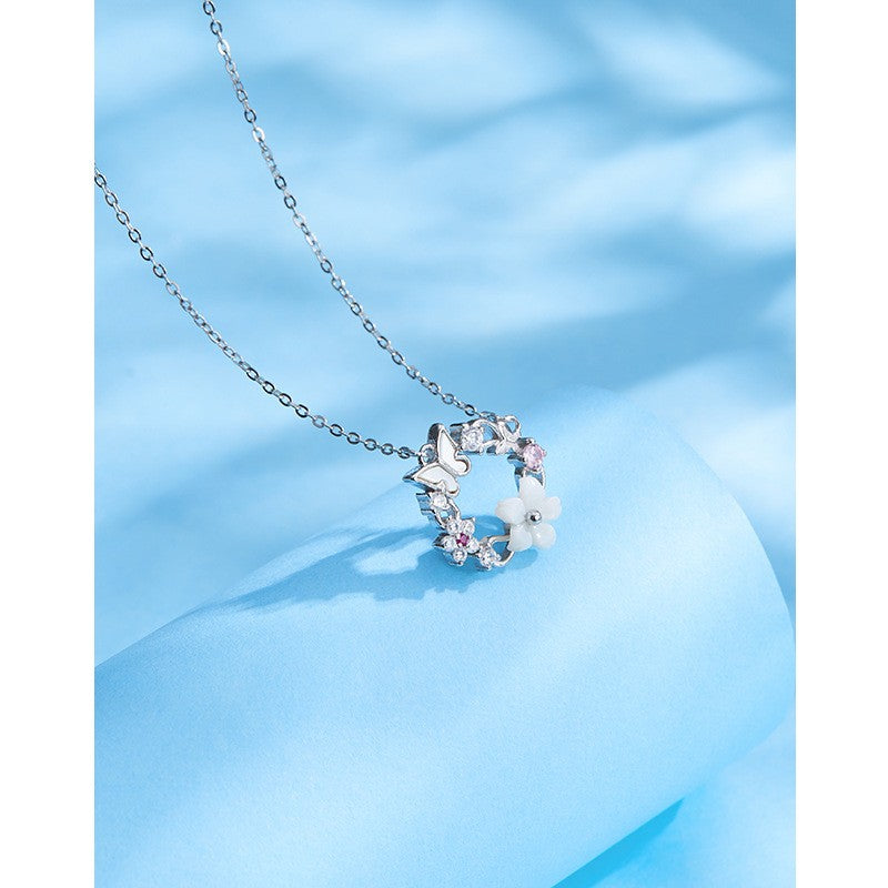 925 Sterling Silver Butterfly Flower Necklace