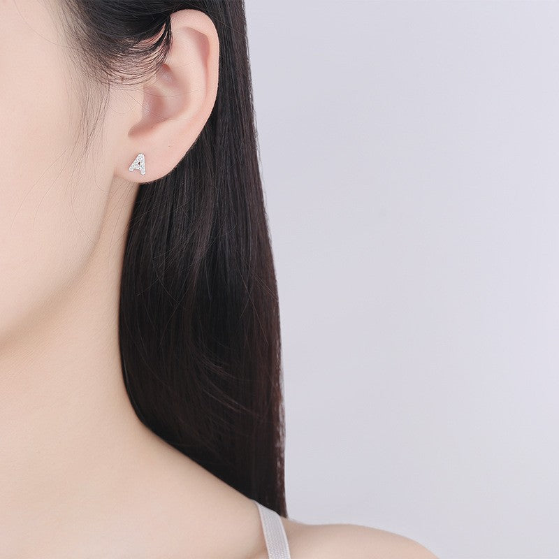 925 Sterling Silver Letter with Zircon A-Z Screw Back Stud Earrings