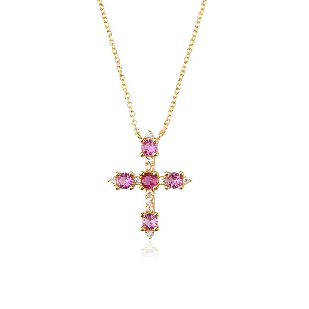 925 Sterling Silver Zircon Cross Pendant Necklace