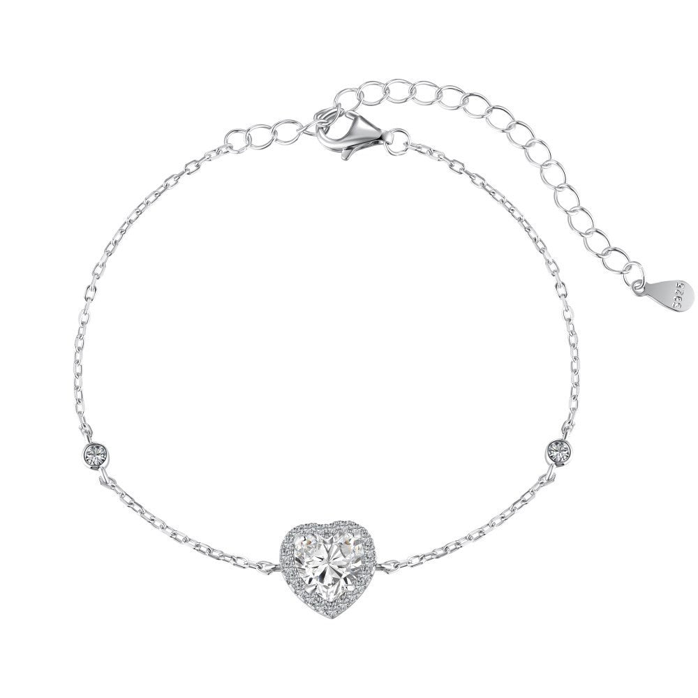 925 Sterling Silver Cubic Zirconia Heart Fashion Bracelet