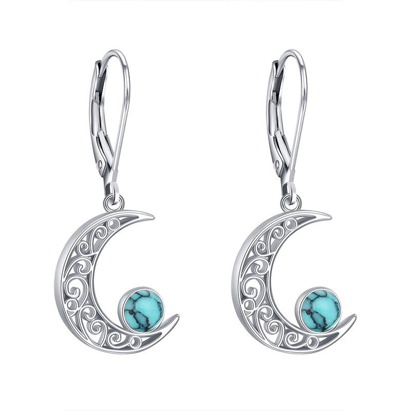 925 Sterling Silver Moon Turquoise Earrings