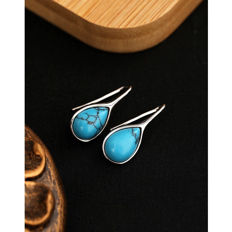925 Sterling Silver Turquoise Huggie Earrings