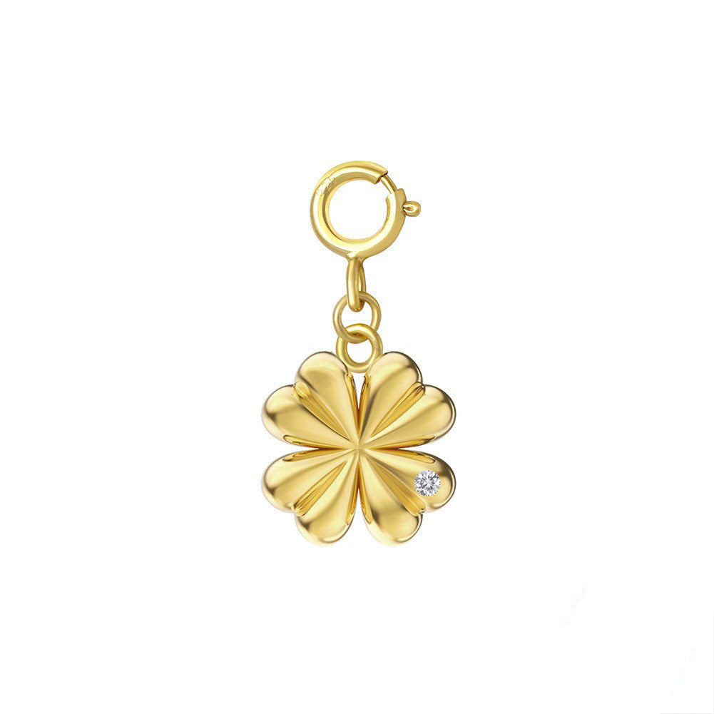 925 Sterling Silver Lucky Flower Charm With Spring Clasp For Necklace Jewelry DIY