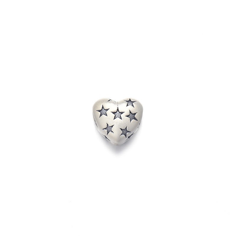 925 Sterling Silver Vintage Heart With Stars Charm For Jewelry DIY