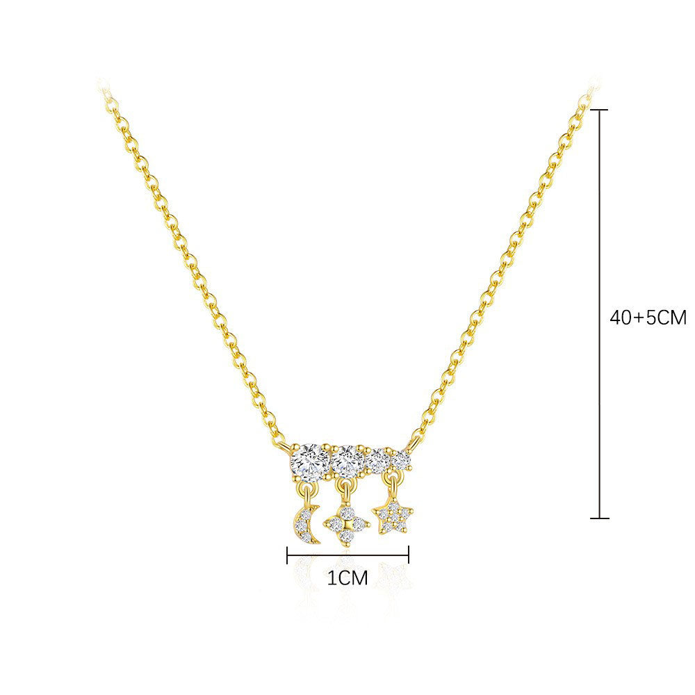 925 Sterling Silver Moon and Stars Pendant Necklace
