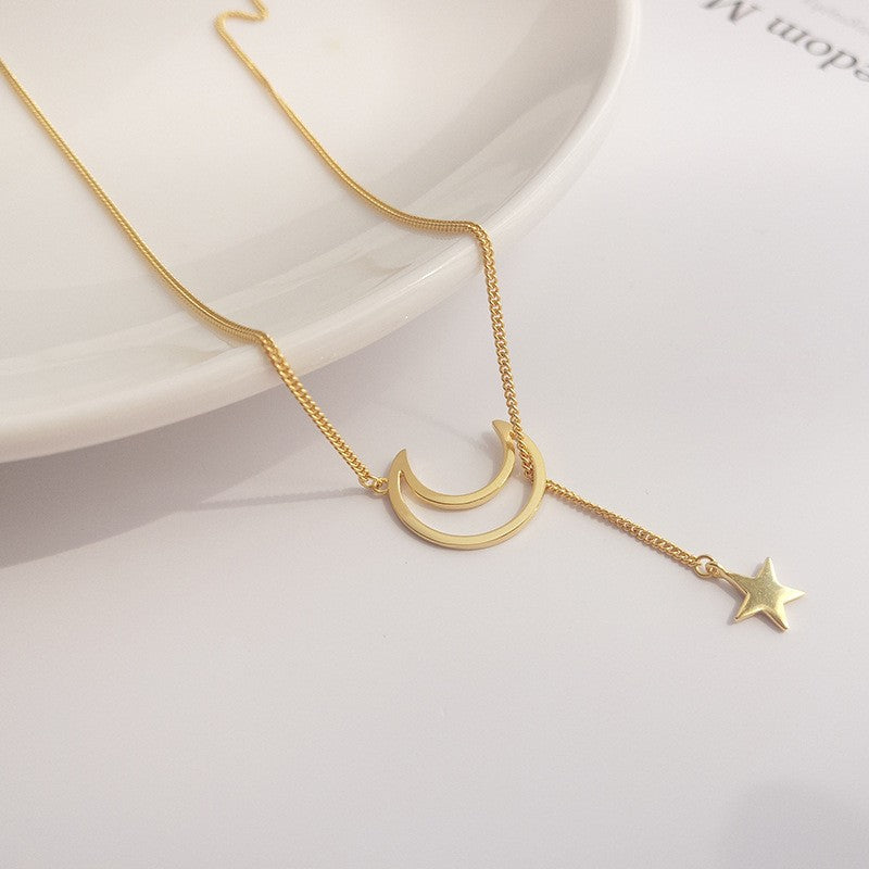 925 Sterling Silver Moon & Star Pendant Necklace