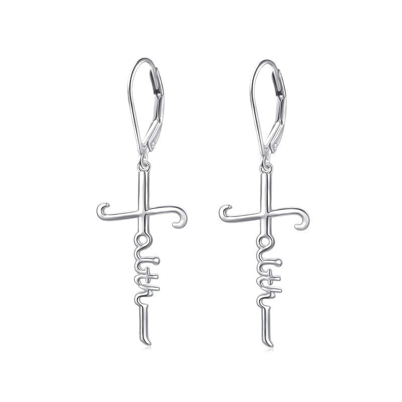925 Sterling Silver Faith Huggie Earrings