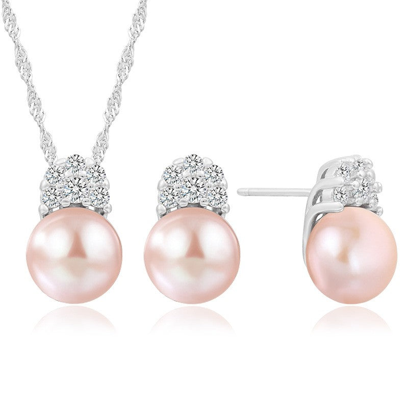 925 Sterling Silver Fashion Pearl Jewelry Set Gift for Women Girls