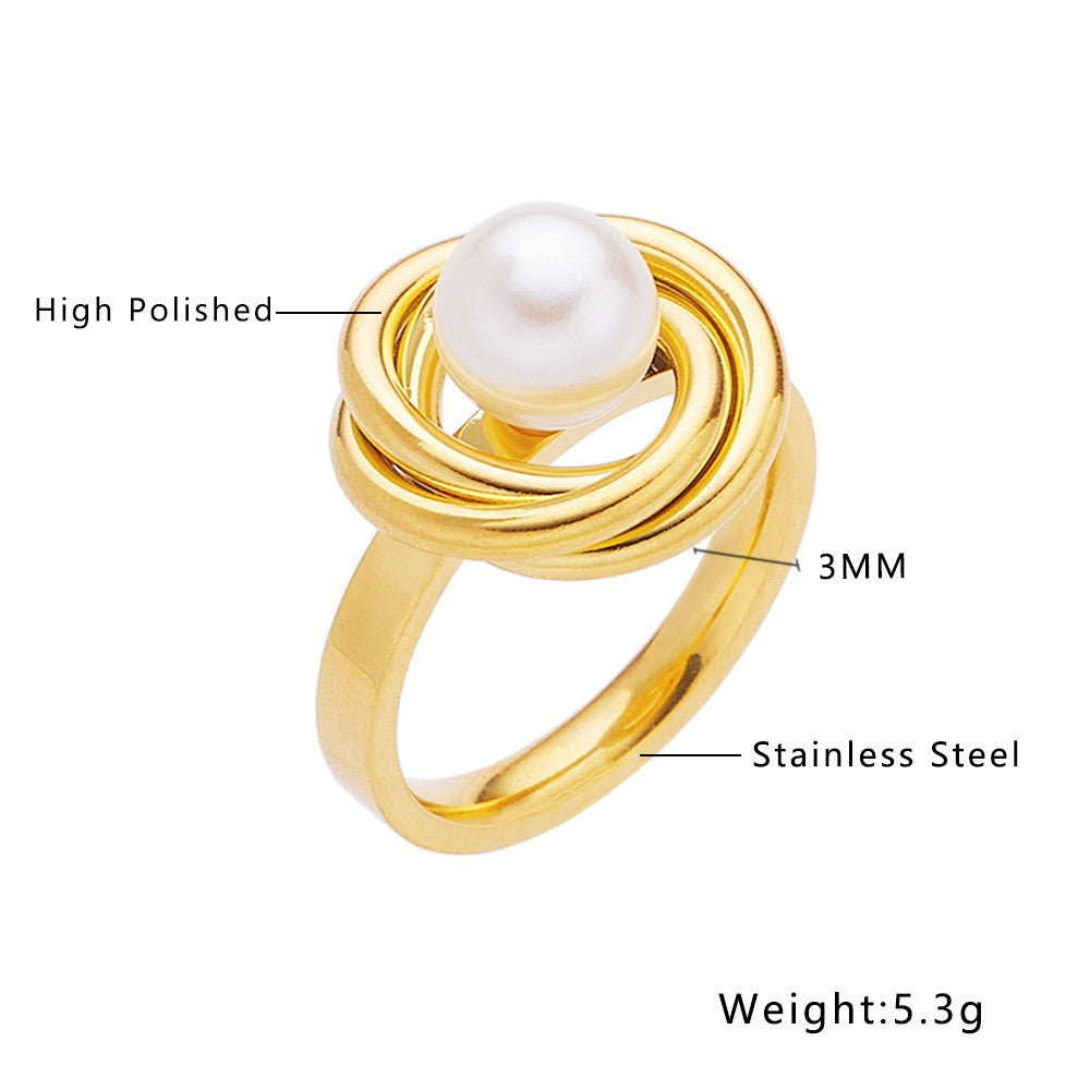 Stainless Steel Unique Pearl Fashion Ring
