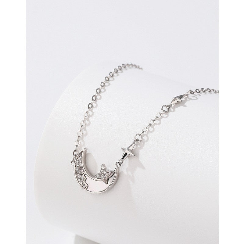 925 Sterling Silver Moon and Star Necklace