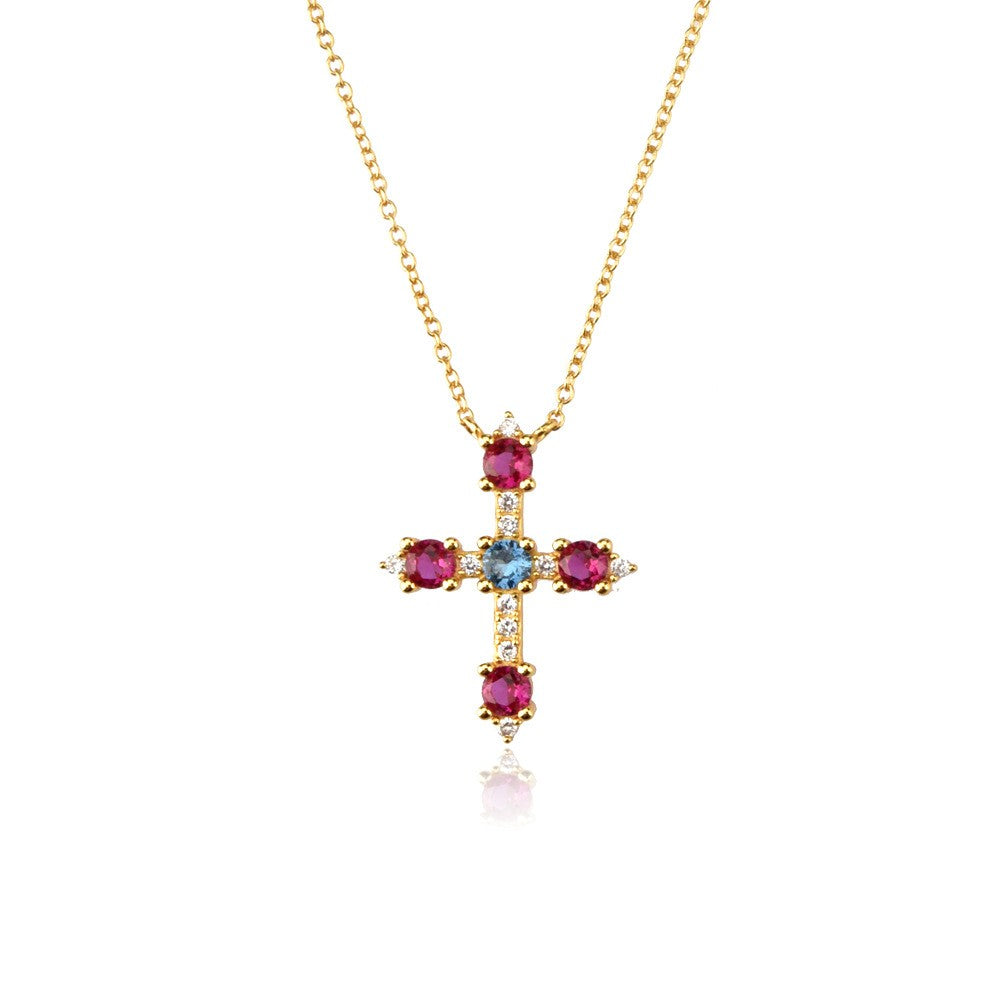 925 Sterling Silver Zircon Cross Pendant Necklace