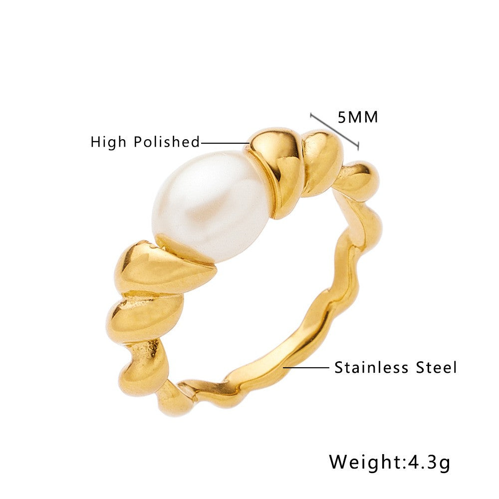 Stainless Steel Minimalist Fashion Pearl Ring