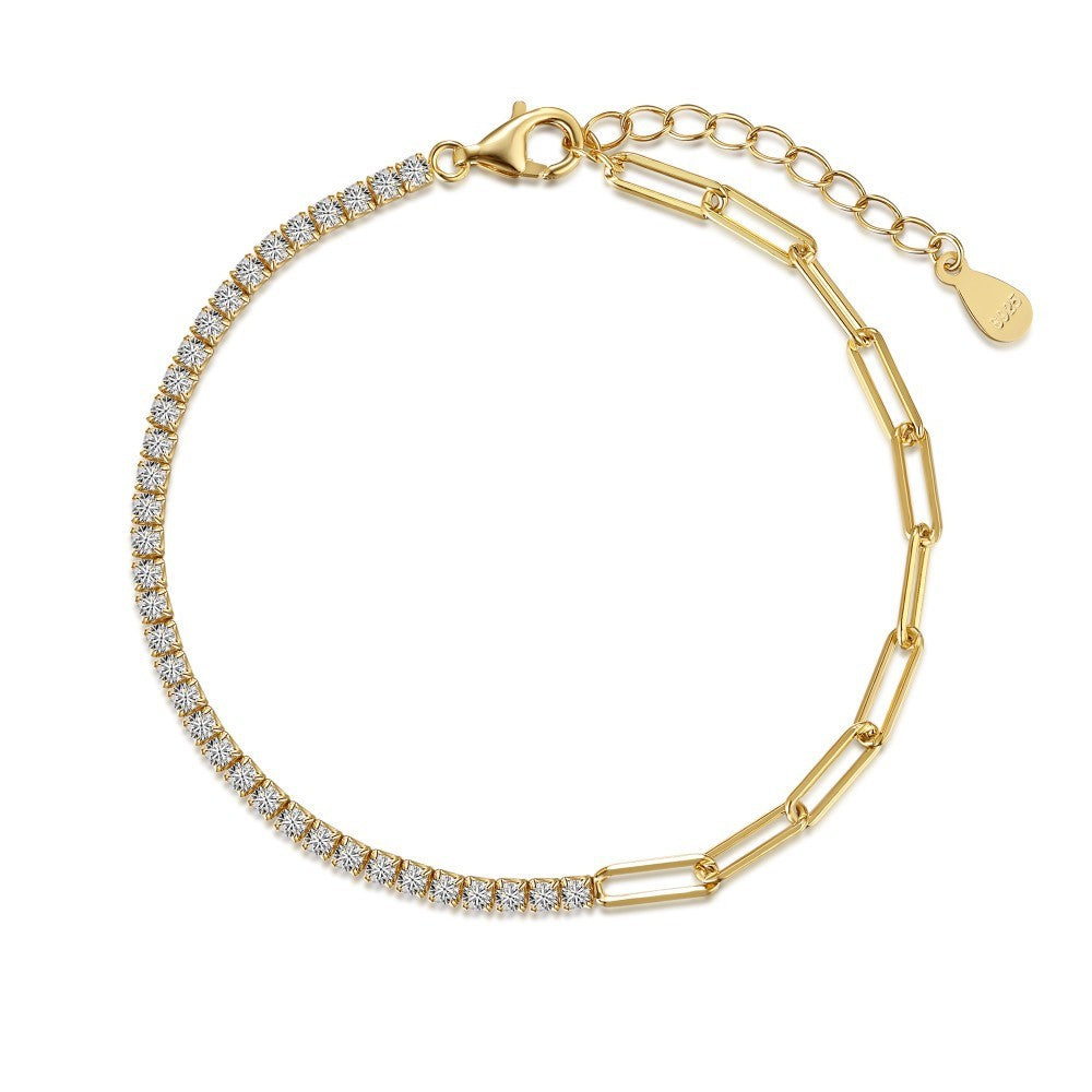 925 Sterling Silver CZ and Paper Clip Chain Fashion Bracelet