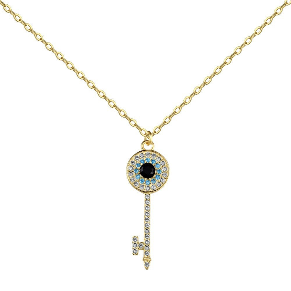 925 Sterling Silver Evil Eye Fashion Key Pendant Necklace