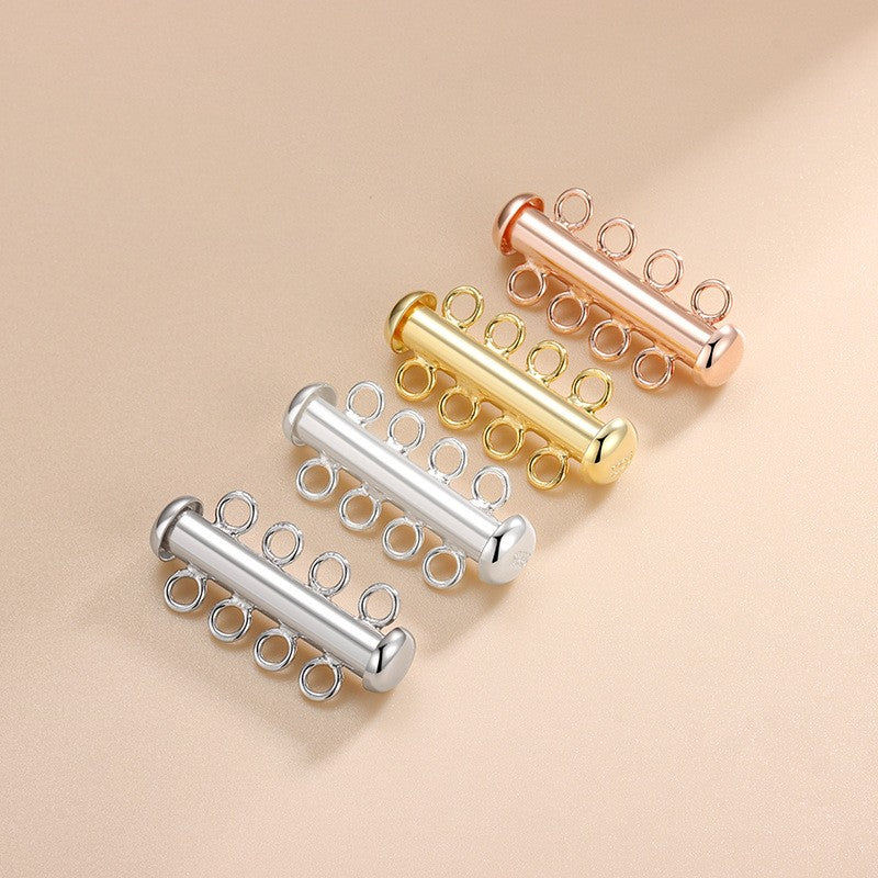 925 Sterling Silver Multi-strand Tube Slide Lock Clasp For Jewelry DIY