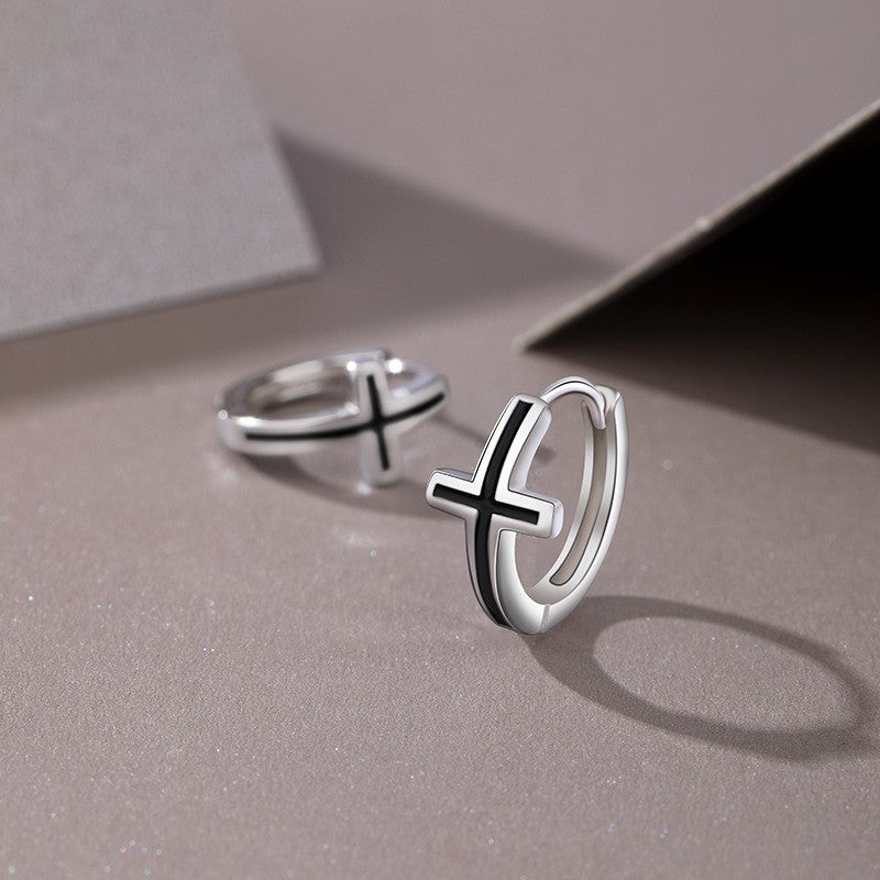 925 Sterling Silver Cross Hoop Earrings