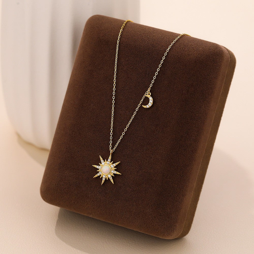 925 Sterling Silver Moon and Star Pendant Necklace