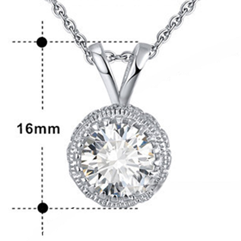 Silver Stainless Steel Round Halo CZ Pendant Necklace, Large Center Round CZ Surrounded By Small CZ Stones Rolo Chain