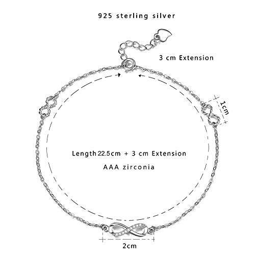 925 Sterling Silver Infinity Anklet Foot Bracelet Jewelry Gift for Women Girls