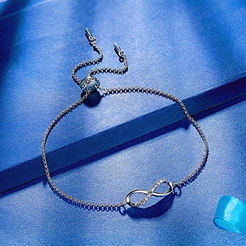Pulseras ajustables de plata de ley 925 con diseño de infinito y amor para mujeres y niñas, con caja de regalo.