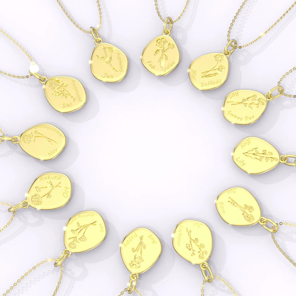 925 Sterling Silver Month Flower Necklace