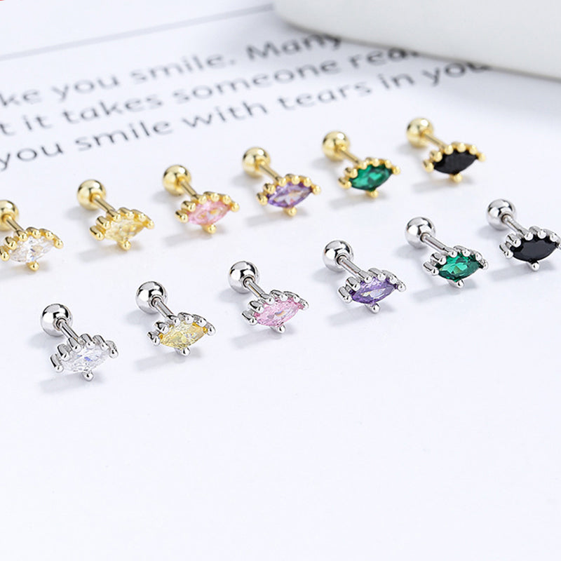 925 Sterling Silver Fan Screw Back Stud Earrings
