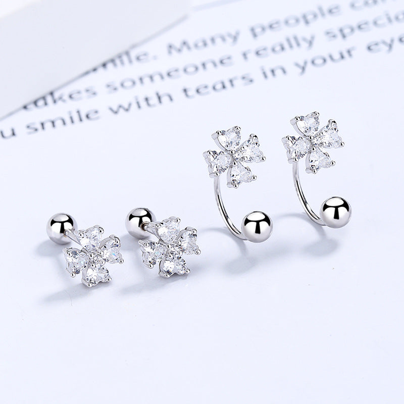 925 Sterling Silver Zircon Screw Back Stud Earrings