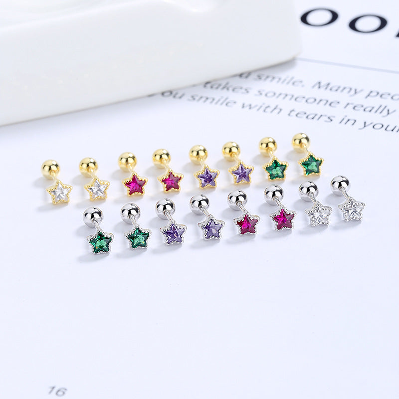 925 Sterling Silver Star Screwed Earrings