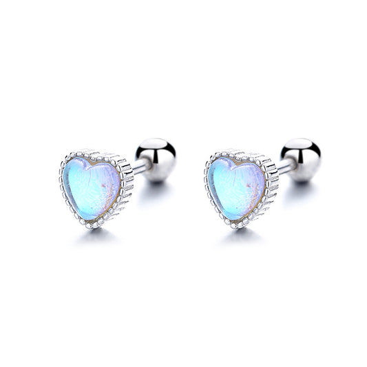 925 Sterling Silver Moonstone Screwed Earrings