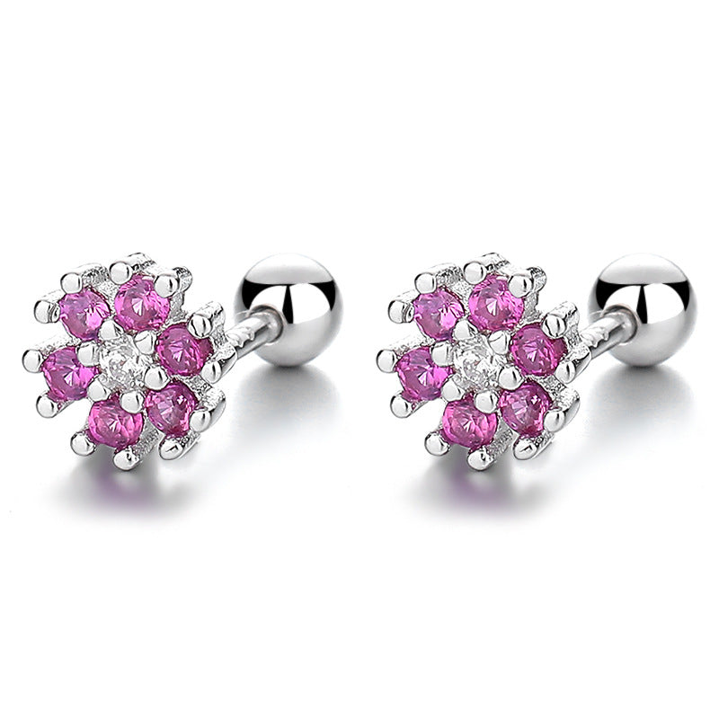 925 Sterling Silver Flower Screw Back Stud Earrings
