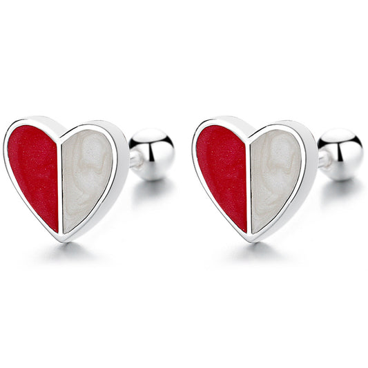 925 Sterling Silver Heart Screw Back Stud Earrings